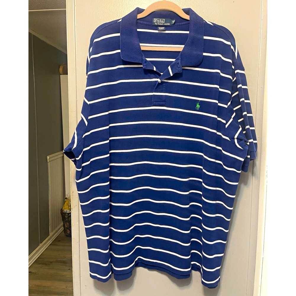 Polo Ralph Lauren Men's Big & Tall 3XB Blue/White Striped Polo Shirt Logo